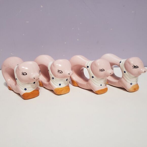 Pigs Pink Ceramic Napkin Holders Lot of 4 Country Kitchen Dining Decor 3"×2" - Picture 1 of 8